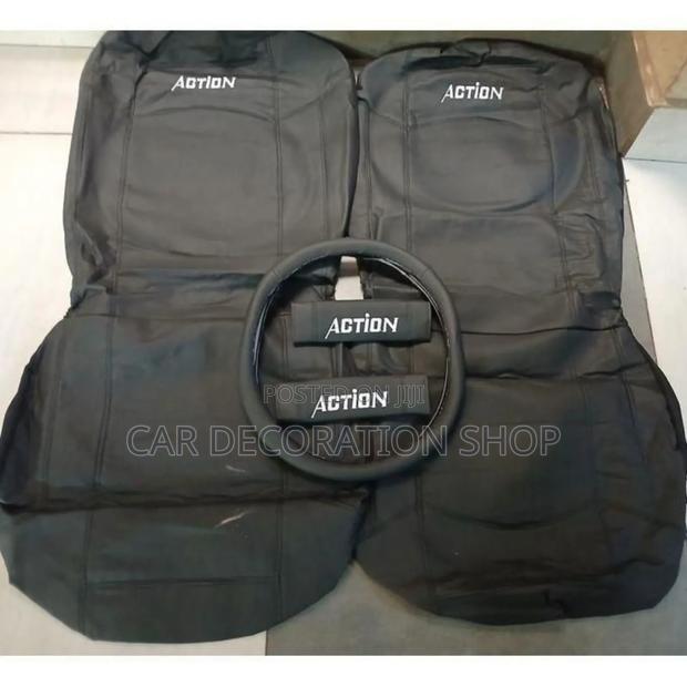 Black Action Leather Seat Cover Full Set 5 Sit Cushion Protector