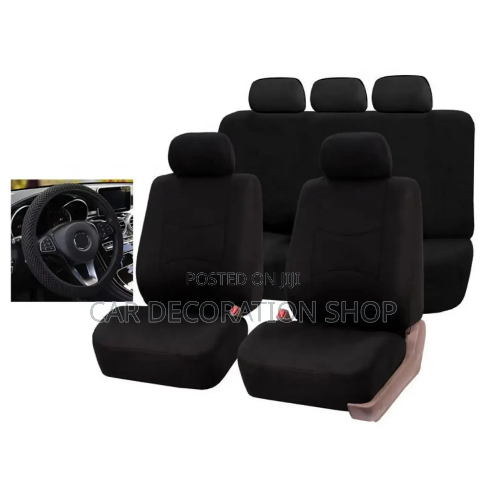 Black Polyester Full Set Rear Front Seats Covers