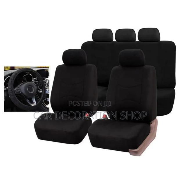 Black Polyester Full Set Rear Front Seats Covers