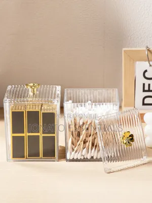 Acrylic Makeup Organizer Box With Gold Flower Lid – Vanity Storage
