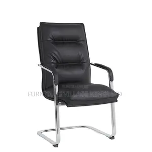 Office Chair ; Black Leather Visitor's Office Chair