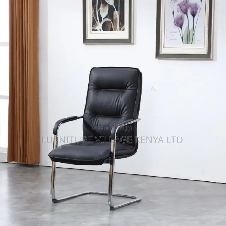 Office Chair ; Black Leather Visitor's Office Chair