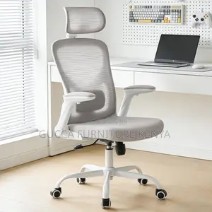 White Ergonomic Mesh Desk Seat With Flip Armrest