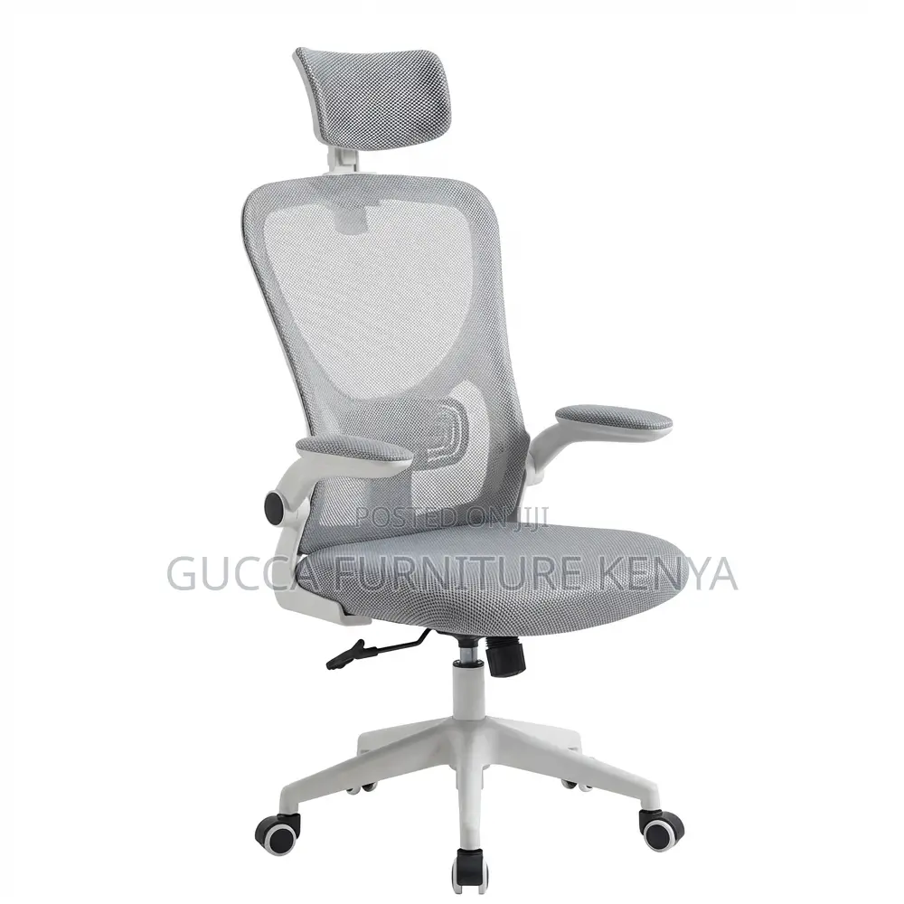 White Ergonomic Mesh Desk Seat With Flip Armrest
