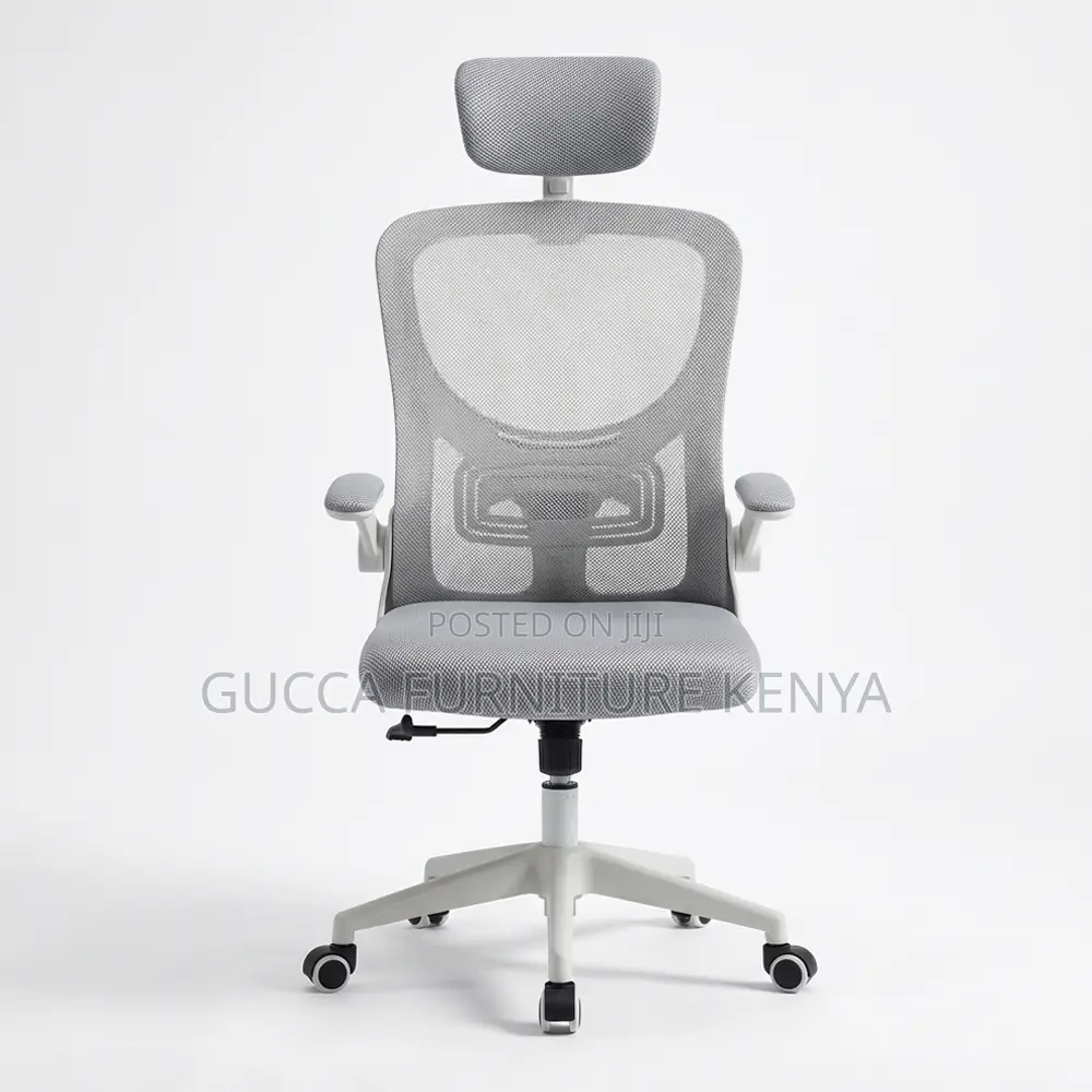 White Ergonomic Mesh Desk Seat With Flip Armrest