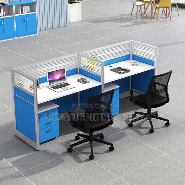 2-Way Blue Modular Straight Office Workstation