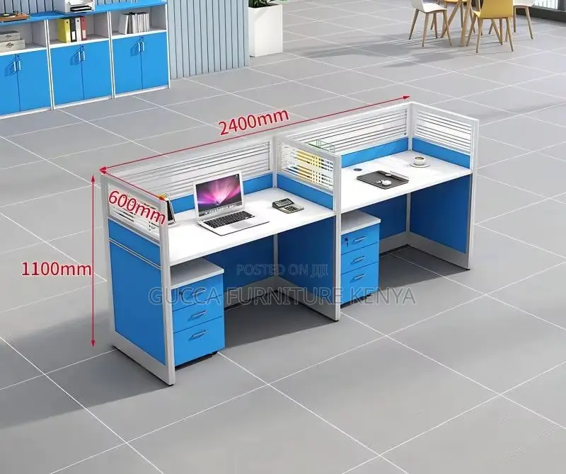 2-Way Blue Modular Straight Office Workstation