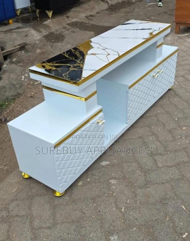 5ft Modern Tv Stand Marble Top Black Gold