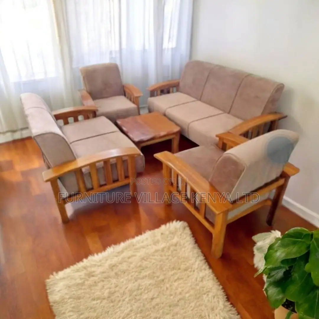 Sofa; Fabric Wooden Arms 5- Seater Sofa