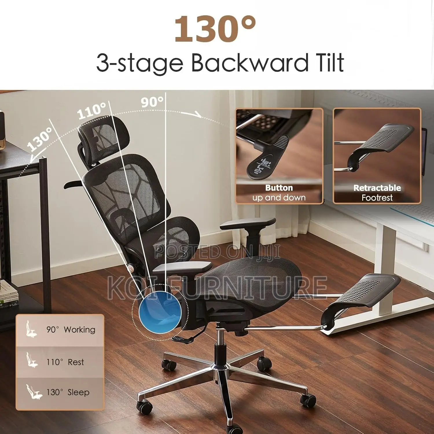 Office Chairs; Ergomomic Orthopedic Footrest Seat With High Backrest