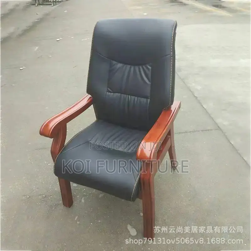 Office Chairs; Leather Executive Office Chair With Mahogany Armrest