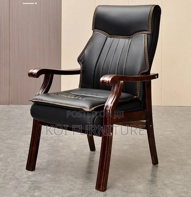 Office Chairs; Leather Executive Office Chair With Mahogany Armrest - thumbnail 5