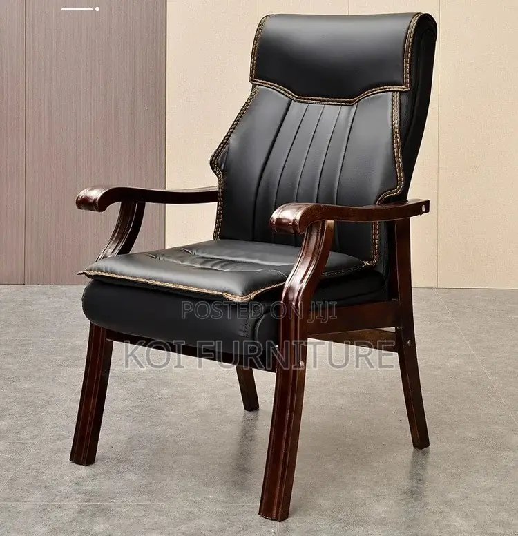 Office Chairs; Leather Executive Office Chair With Mahogany Armrest