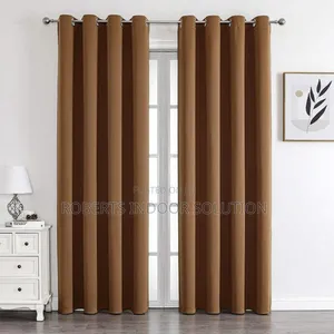 Sleek Plain Brown Polyester Blackout Curtains
