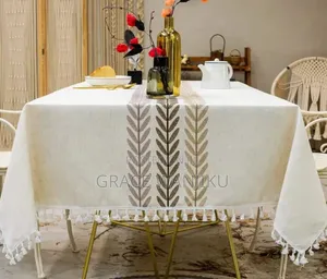 W Stocked Cotton Linen Table Cloth 140*250cm