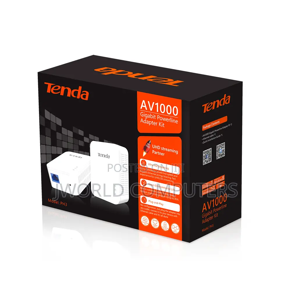 Tenda Av1000 Ph6 Gigabit Passthrough Powerline Adapter Kit