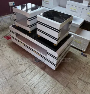 Executive Coffee Table With Glass/Marble Top + 2 Stools