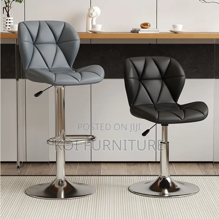Barstool; Black Leather Swivel Ergonomic Barstool
