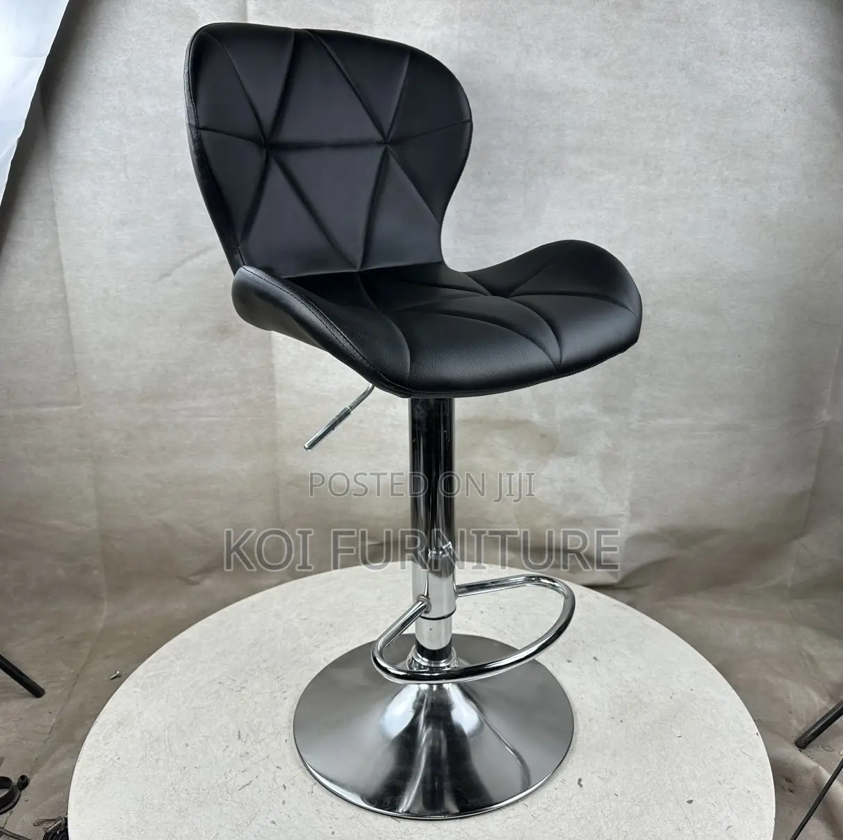 Barstool; Black Leather Swivel Ergonomic Barstool