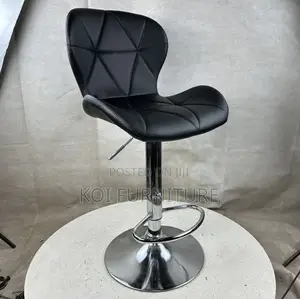 Barstool; Black Leather Swivel Ergonomic Barstool