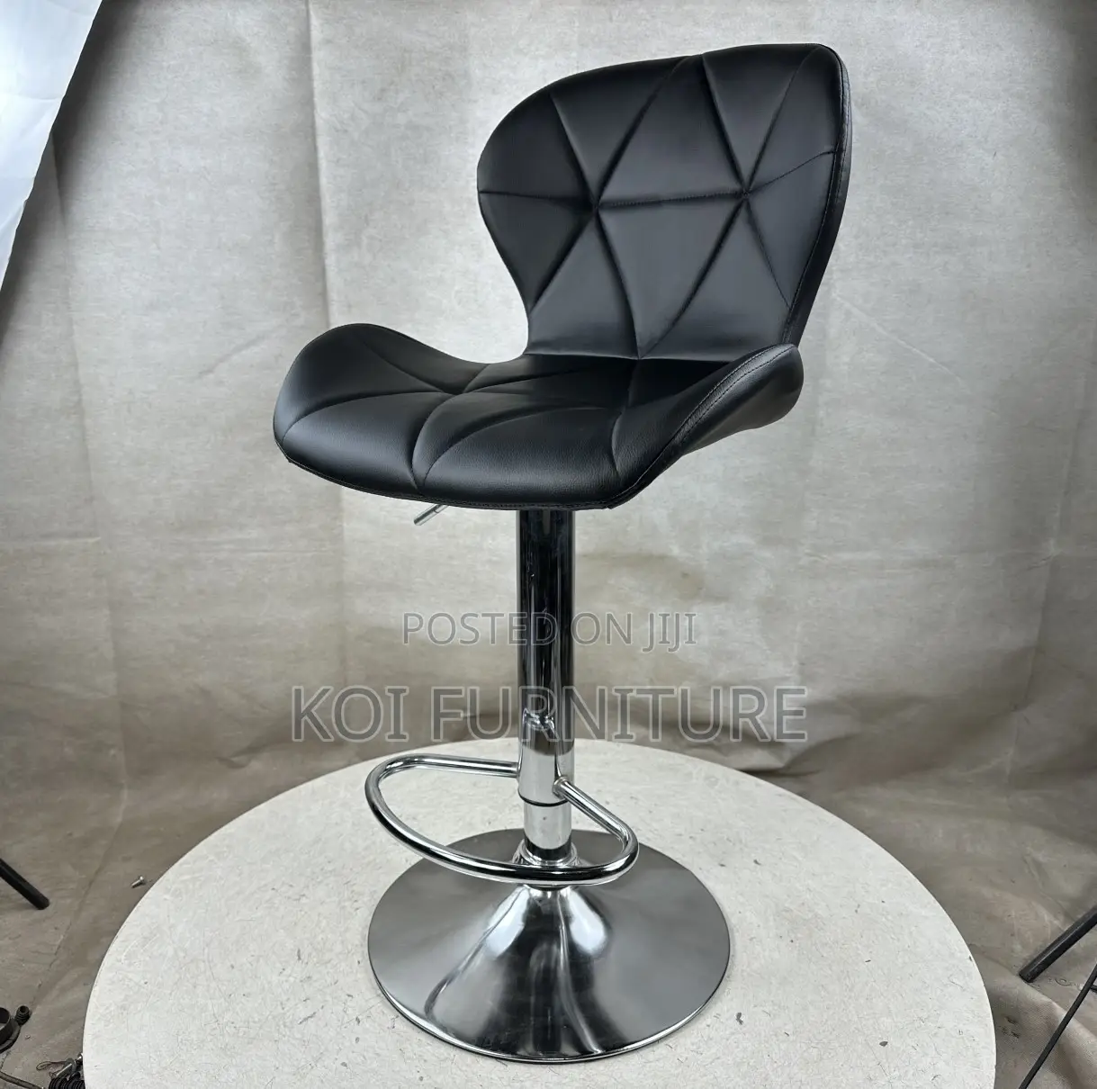 Barstool; Black Leather Swivel Ergonomic Barstool