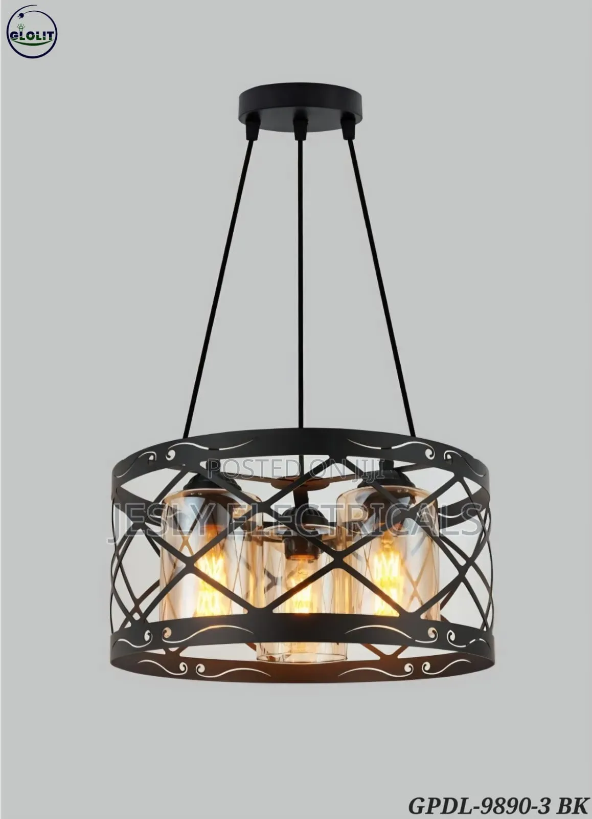 Black Caged Metal Pendant Light