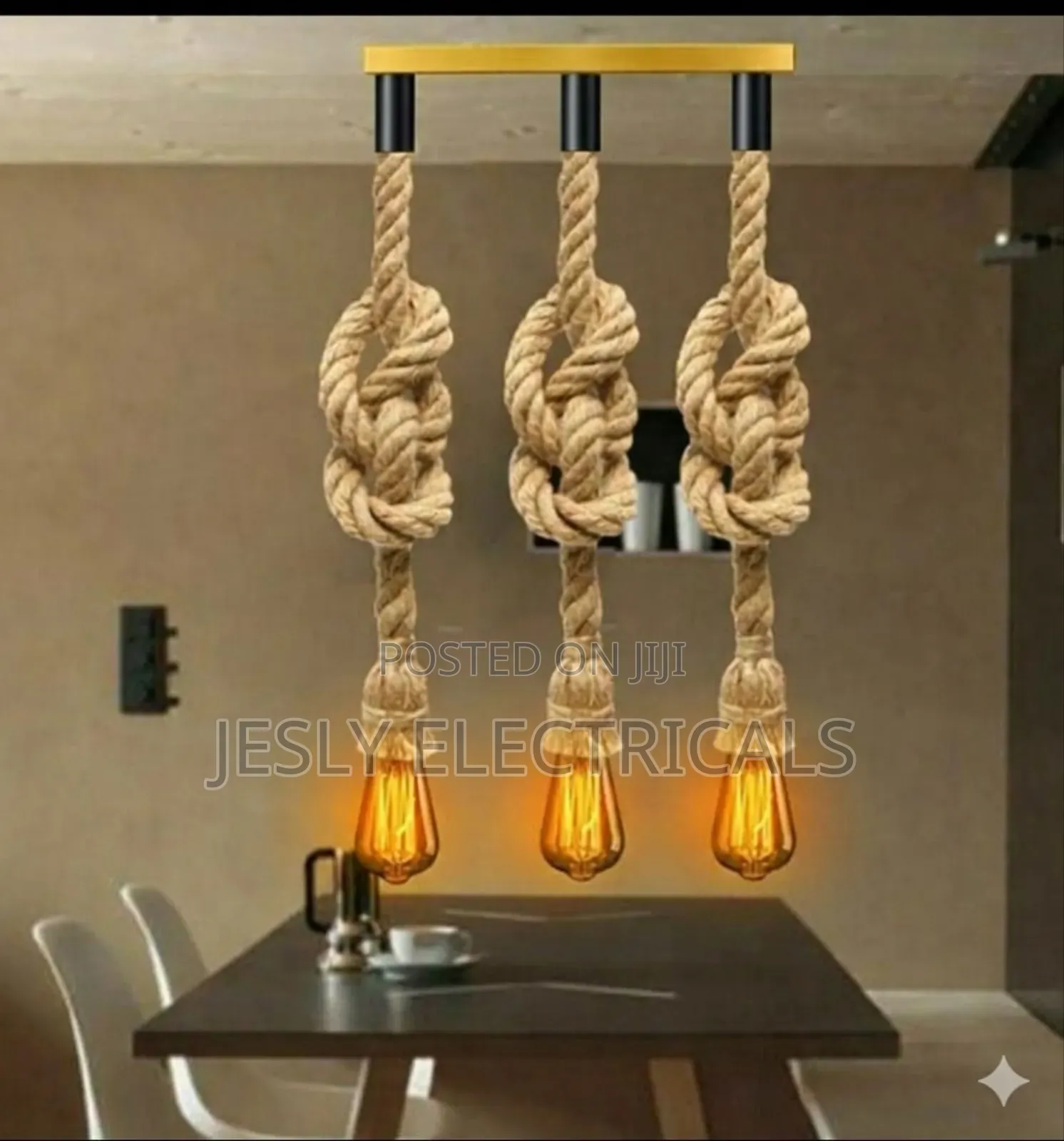 Hemp Rope 3-Head Light Fixture