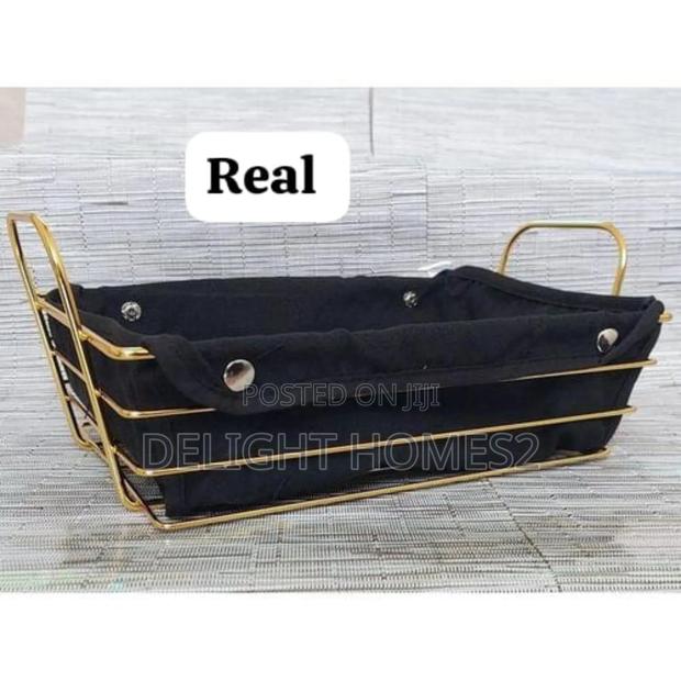 Gold Frame Black Cloth Bread Basket Storage Set_pa