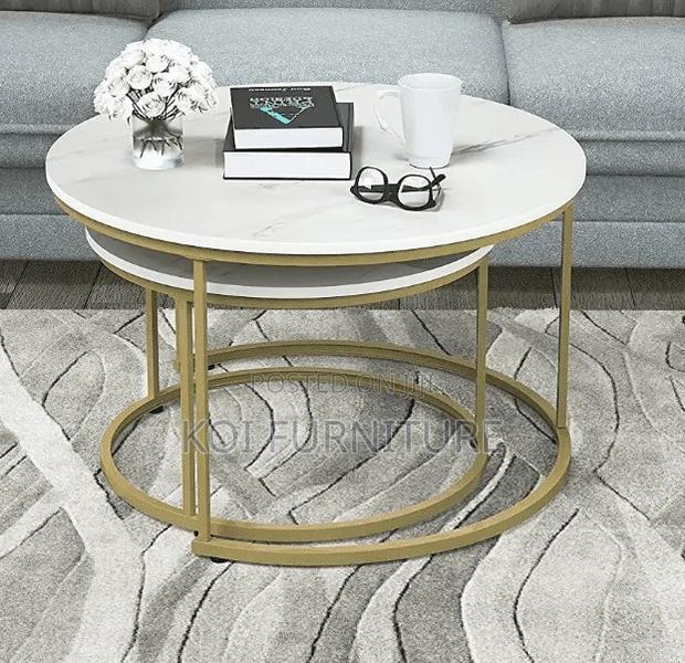 Coffee Table; Round Double Marble Coffee Table for Living Room Offices - thumbnail 2