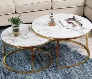 Coffee Table; Round Double Marble Coffee Table for Living Room Offices