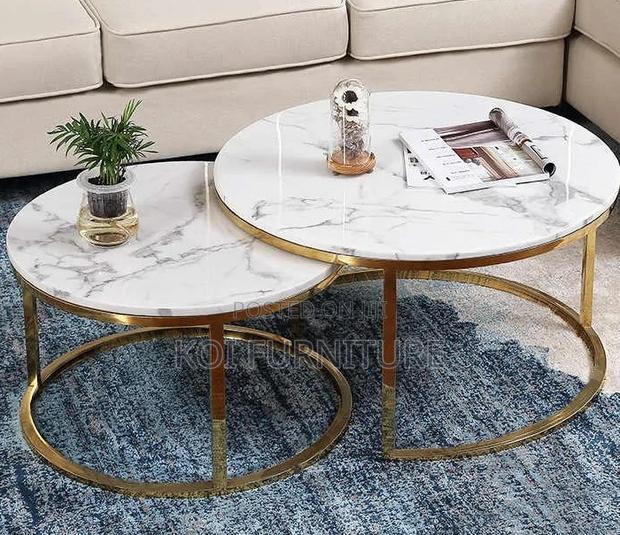 Coffee Table; Round Double Marble Coffee Table for Living Room Offices - thumbnail 3