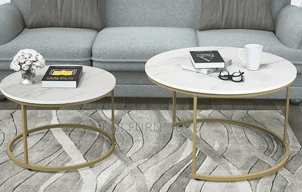 Coffee Table; Round Double Marble Coffee Table for Living Room Offices - thumbnail 5