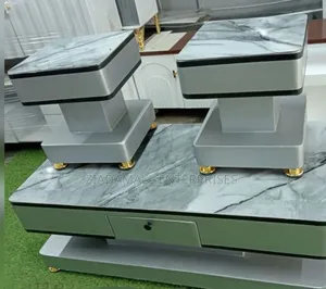 Coffee Table Set With Glass/Marble Finish Dual Stools