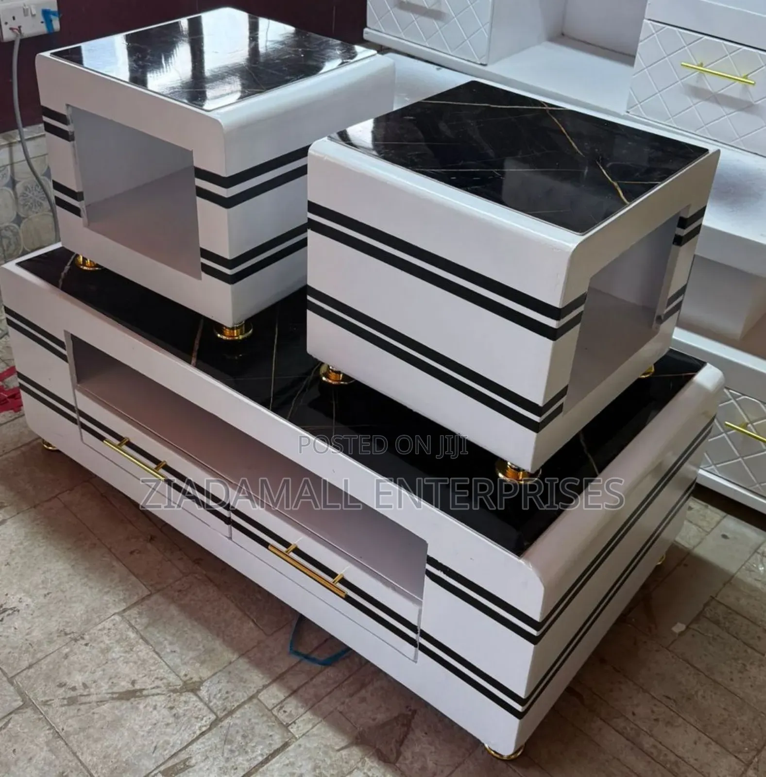 Coffee Table Coffee Table With Glass/Marble Top 2 Stools