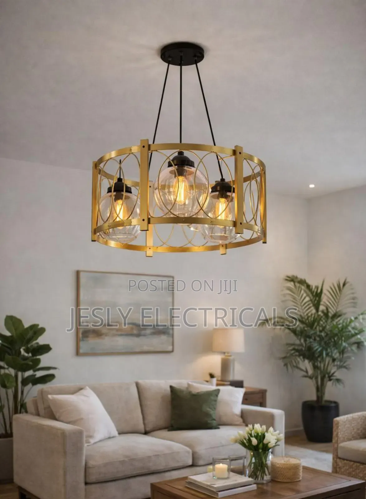 3-Light Golden Pendant Light