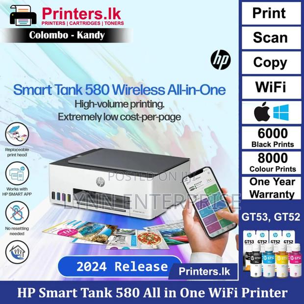 Hp 580 Smart Tank Wireless All in One;Print,Copy and Scan Wifi Printer