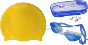 3 in 1 Combo of Kids Swimming Goggles With Swim Caps