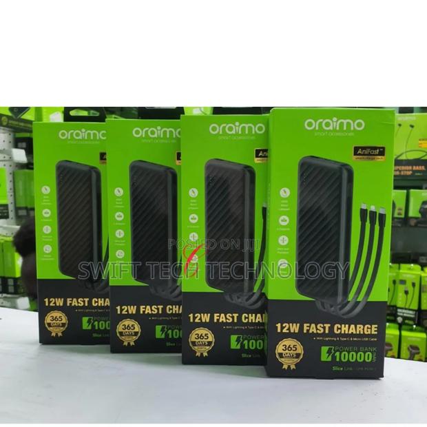Power Bank Oraimo 10,000amh With Inbuilt Cables - main view