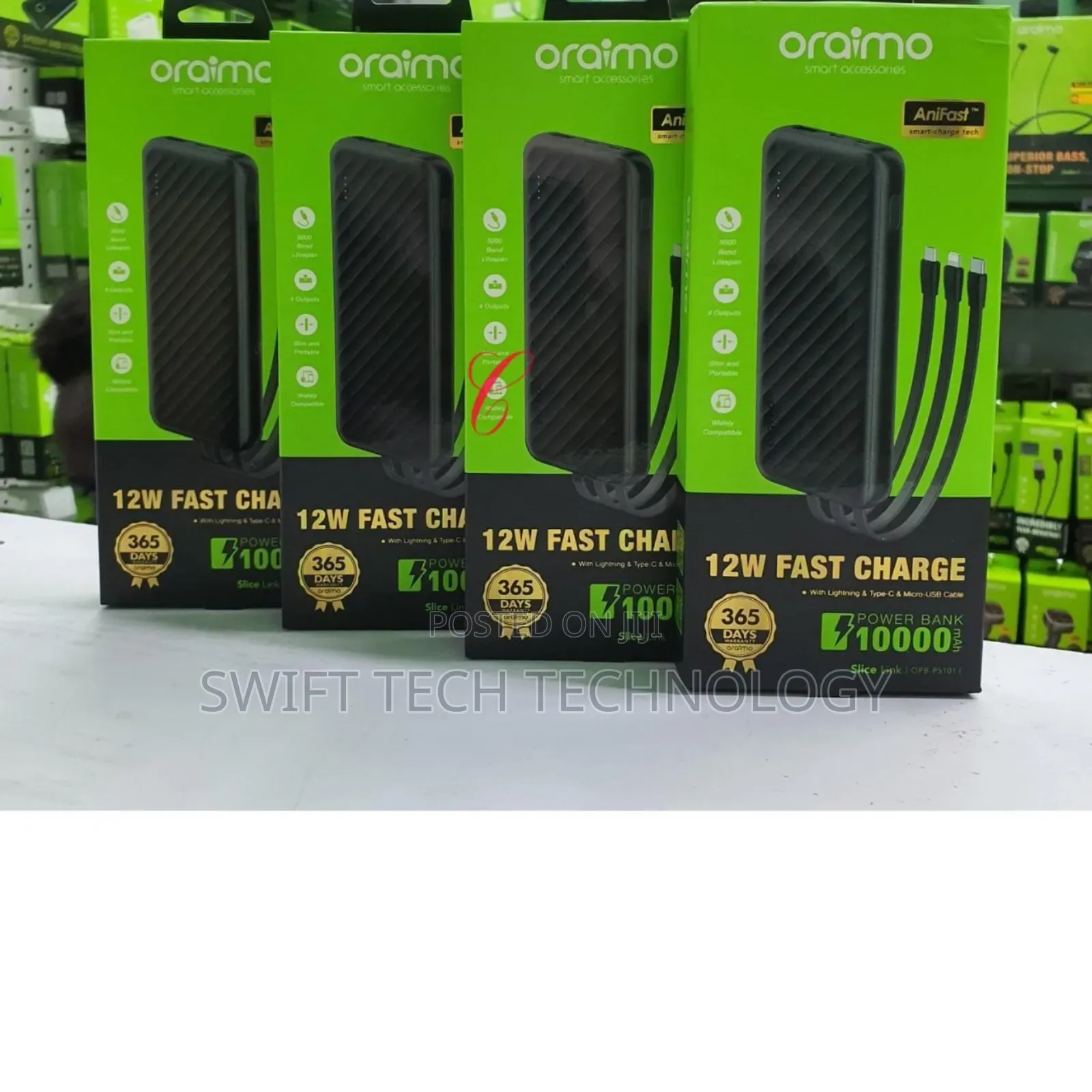 Power Bank Oraimo 10,000amh With Inbuilt Cables