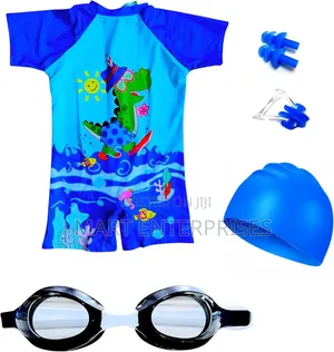 Kids Swimming Costume Set, One-Piece Swimsuit With Cap,Goggles 9 Yrs