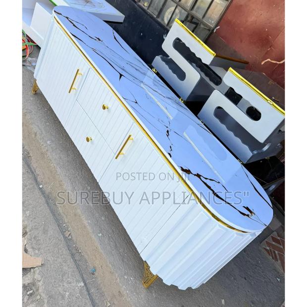 Modern White Tv Stand Marble-Effect - main view