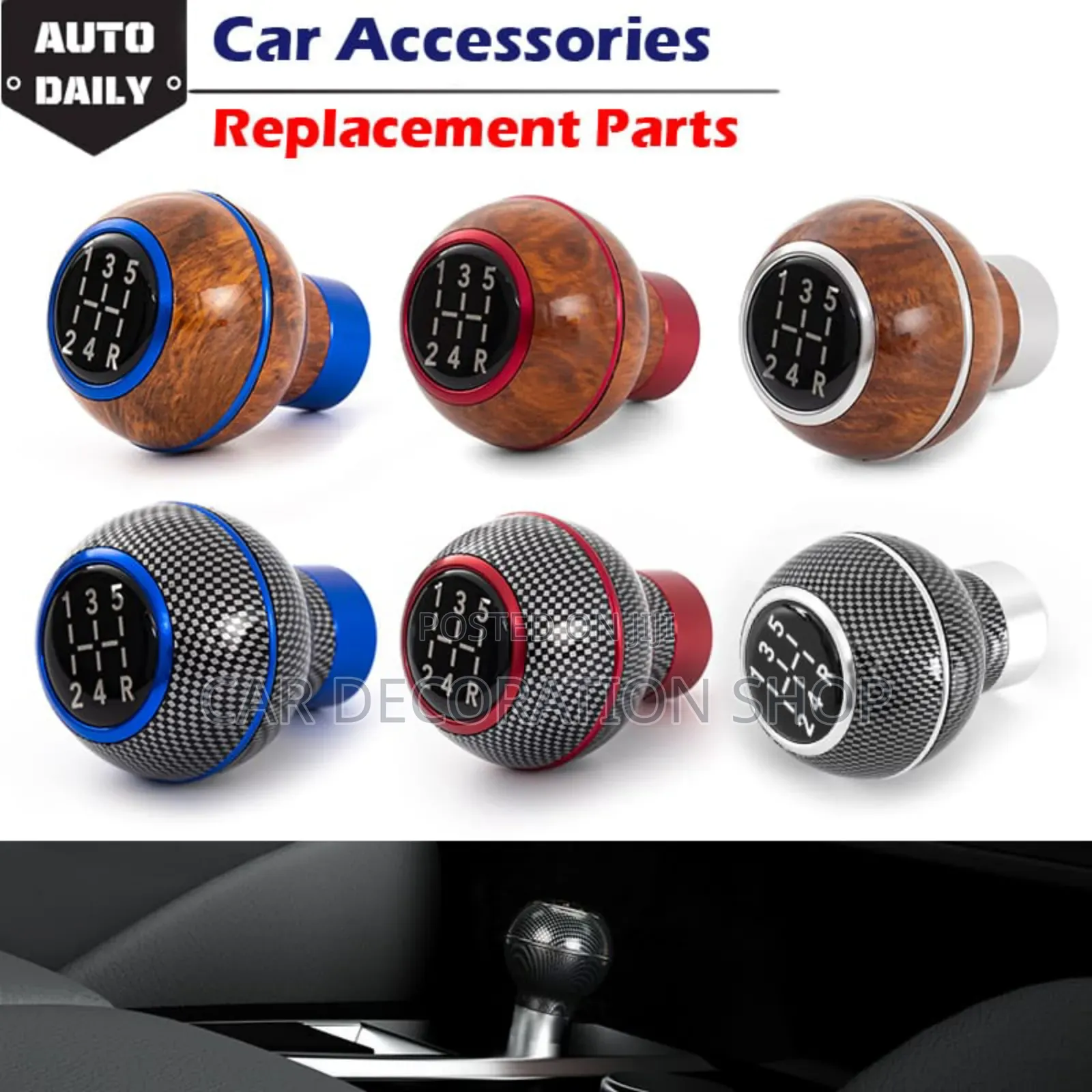 Gearshift Knob Aluminum Alloy Leather Manual 5 Speed Cars