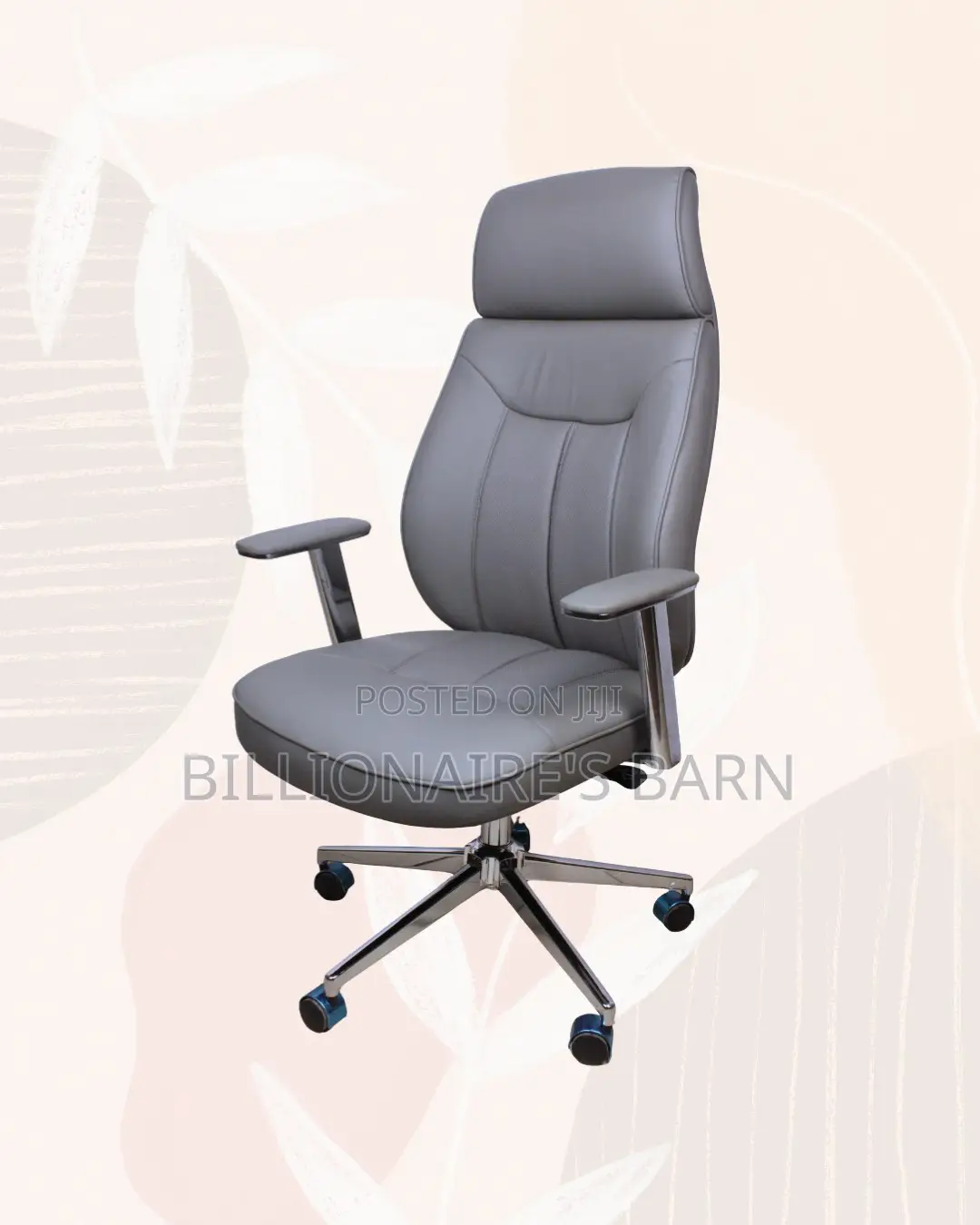 Grey Executive Leather Office Chair High Back Chrome