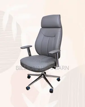 Grey Executive Leather Office Chair High Back Chrome