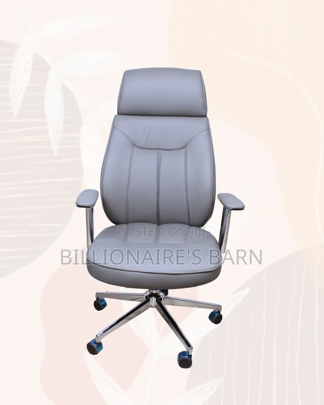 Grey Executive Leather Office Chair High Back Chrome