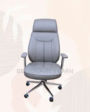 Grey Executive Leather Office Chair High Back Chrome