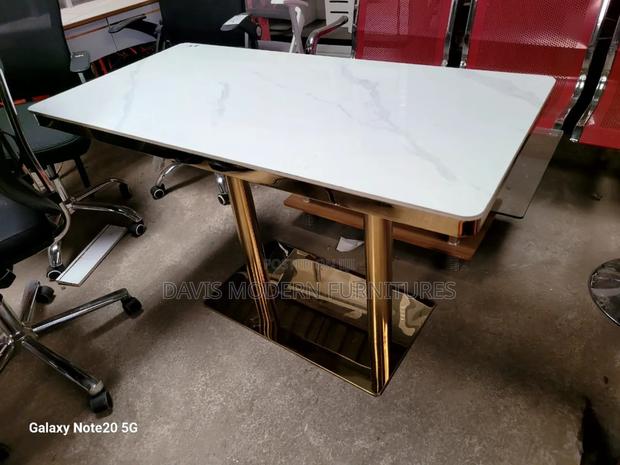 White Marble -Top Desk Golden Mettalic Leg - main view