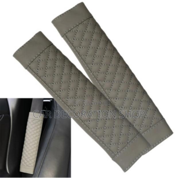 2x Grey Pu Leather Safety Belt Covers - main view
