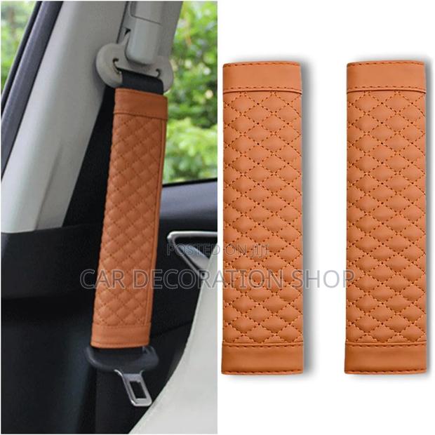 2x Stylish Universal Fit Brown Seat Belt Pad Cloth Protector - main view