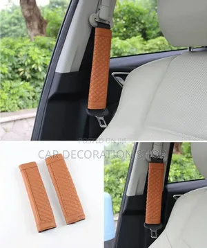 Brown 2x Pu Grid Designed Seat Belt Pad Shoulder Strap